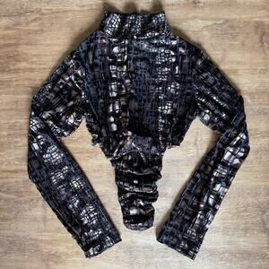 High Leg Snakeskin Velvet Bodysuit XS/S Mock Neck - Y2K Statement Night Out